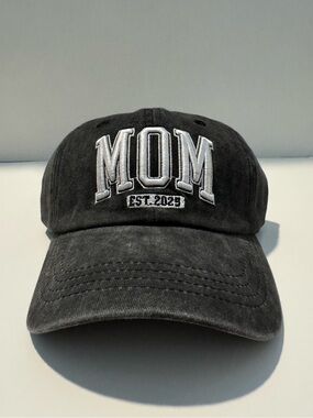Grey/Black ‘MOM EST. 2025’ Embroidered Baseball Cap